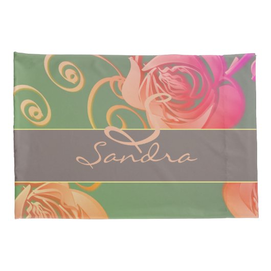 Romantische Rozen Monogram Pillowcase Kussensloop (Achterkant-Rechts)