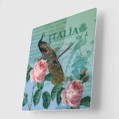 Romantische Rozen Musical Peacock Vierkante Klok (Hoek)