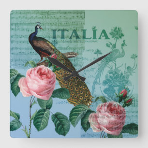 Romantische Rozen Musical Peacock Vierkante Klok