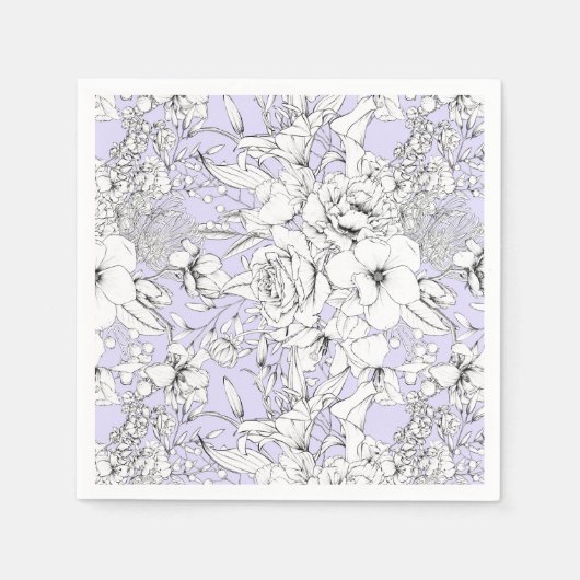 Romantische rozen peony eucalyptus line tekening l servet (Voorkant)