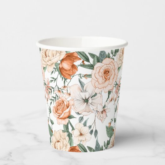 Romantische rozen peony eucalyptus peach crème sin papieren bekers (Links)