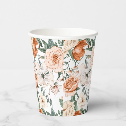 Romantische rozen peony eucalyptus peach crème sin papieren bekers (Rechts)