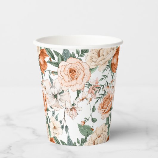 Romantische rozen peony eucalyptus peach crème sin papieren bekers (Voorkant)