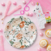 Romantische rozen peony eucalyptus peach crème sin papieren bordje (Feest)