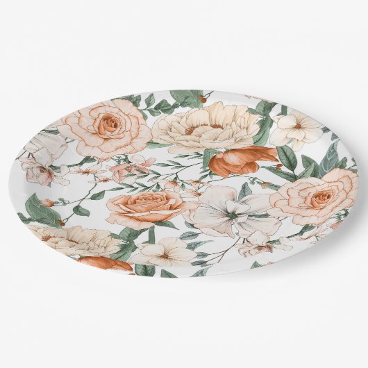 Romantische rozen peony eucalyptus peach crème sin papieren bordje (Gekanteld)