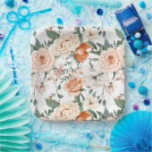 Romantische rozen peony eucalyptus peach crème sin papieren bordje (Feest)