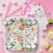 Romantische rozen peony eucalyptus peach crème sin papieren bordje (Feest)