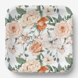 Romantische rozen peony eucalyptus peach crème sin papieren bordje