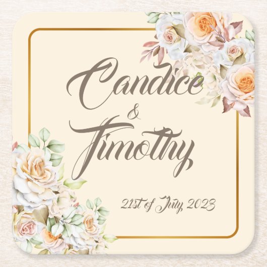 Romantische  Rozen. Personaliseren. Kartonnen Onderzetters (Voorkant)