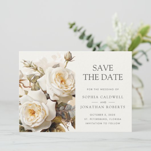 Romantische  Rozen QR Code Bruiloft Save The Date (Staand voorkant)