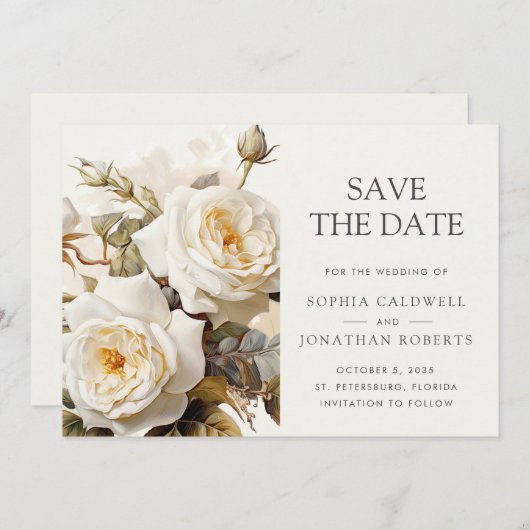 Romantische  Rozen QR Code Bruiloft Save The Date (Voorkant / Achterkant)