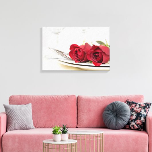 romantische rozen tijdens het diner bord canvas afdruk (Insitu (Woonkamer))