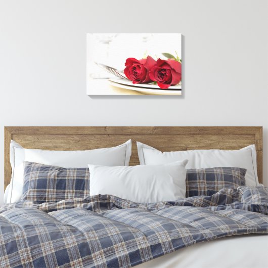 romantische rozen tijdens het diner bord canvas afdruk (Insitu (Slaapkamer))
