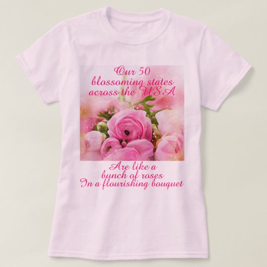 Romantische Rozen USA 50 Staten Patriottisch Roze T-shirt (Design voorkant)