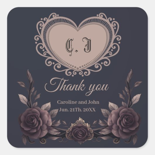 Romantische  rozen vierkante sticker (Voorkant)