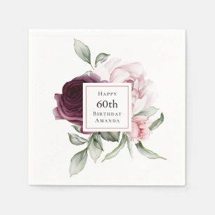 Romantische Rozen Watercolor Botanisch 60e Verjaar Servet