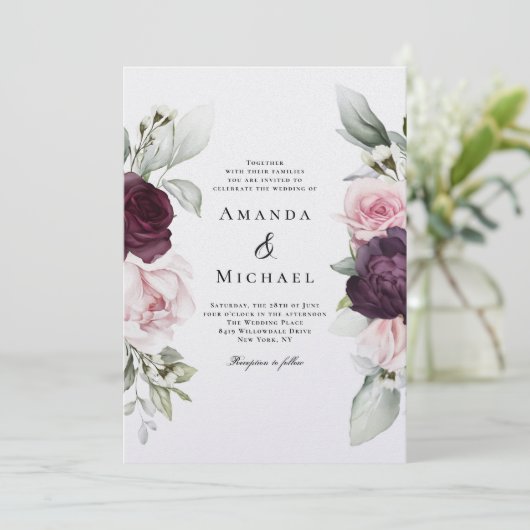 Romantische Rozen Waterverf Botanisch huwelijk Kaart (Staand voorkant)