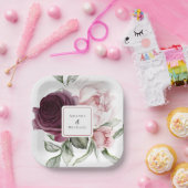 Romantische Rozen Waterverf Botanisch huwelijk Papieren Bordje (Feest)