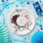 Romantische Rozen Waterverf Botanisch huwelijk Papieren Bordje (Feest)