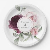 Romantische Rozen Waterverf Botanisch huwelijk Papieren Bordje (Voorkant)