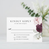 Romantische Rozen Waterverf Botanisch huwelijk RSVP Kaartje (Staand voorkant)