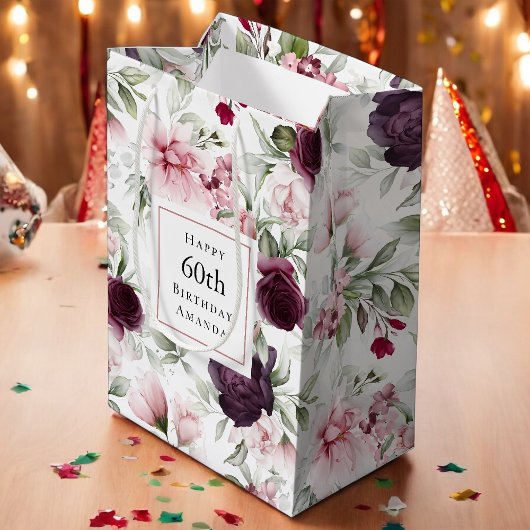 Romantische Rozen Waterverf Botanische 60e Verjaar Medium Cadeauzakje