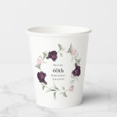 Romantische Rozen Waterverf Botanische 60e Verjaar Papieren Bekers (Achterkant)