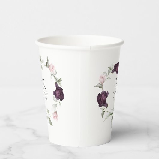 Romantische Rozen Waterverf Botanische 60e Verjaar Papieren Bekers (Rechts)