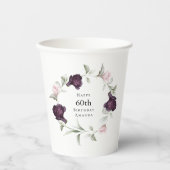 Romantische Rozen Waterverf Botanische 60e Verjaar Papieren Bekers (Voorkant)
