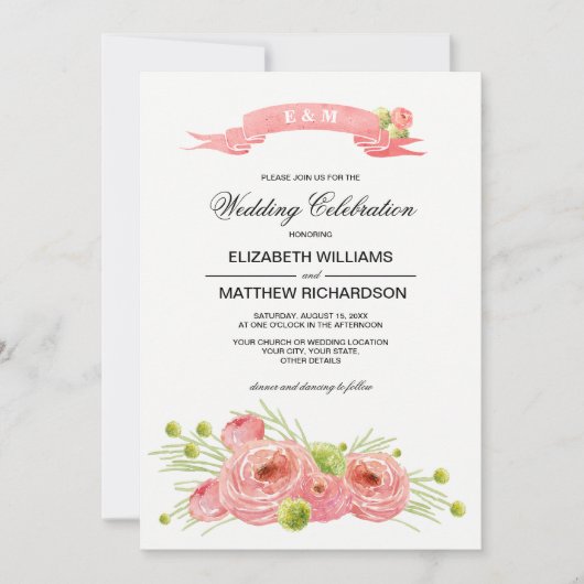 Romantische Rozen Waterverf bruiloft Kaart (Voorkant)