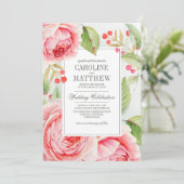 Romantische Rozen Waterverf bruiloft Kaart (Staand voorkant)