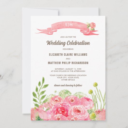 Romantische Rozen Waterverf bruiloft Kaart (Voorkant)