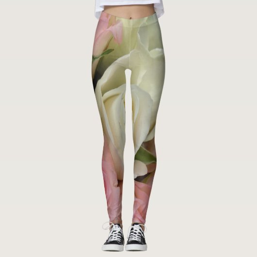 Romantische Rozen Zacht roze bloemen Leggings (Voorkant)