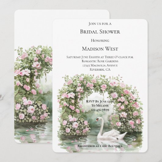 Romantische Rozen Zwanenmeer Floral Vrijgezellenfe Kaart (Voorkant / Achterkant)