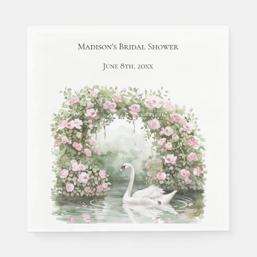 Romantische Rozen Zwanenmeer Floral Vrijgezellenfe Servet (Voorkant)