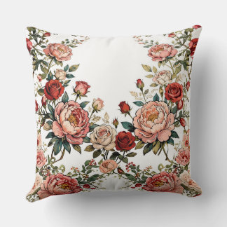 Romantische Rozenrand Bloemen - Elegant Wit Kussen