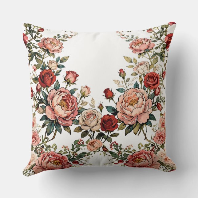 Romantische Rozenrand Bloemen - Elegant Wit  Kussen (Achterkant)