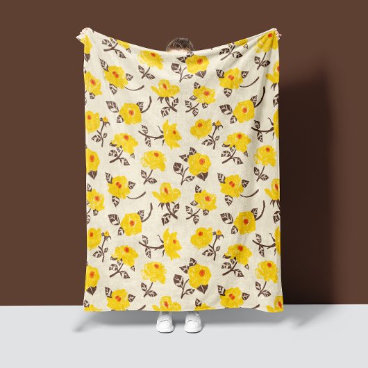 Romantische Rozentuin Geel Bruine Fleece Deken