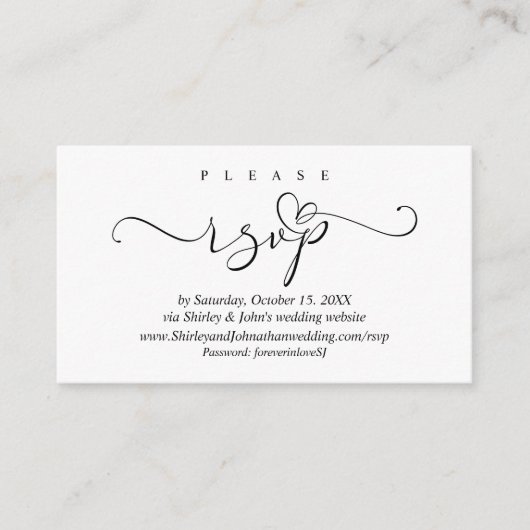 Romantische RSVP Huwelijksuitnodiging, via Website Informatiekaartje (Voorkant)