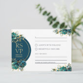 Romantische RSVP turquoise bloemen met gouden acce (Staand voorkant)