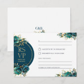 Romantische RSVP turquoise bloemen met gouden acce (Voorkant / Achterkant)