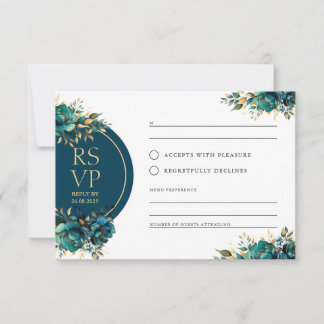 Romantische RSVP turquoise bloemen met gouden acce