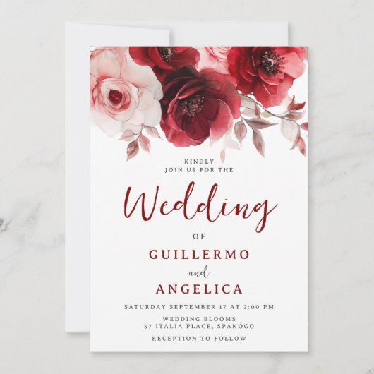 Romantische Ruby Red Rose Luxe Radiance bruiloft Kaart (Voorkant)