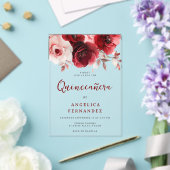 Romantische Ruby Red Rose Quinceanera Party Acryl Uitnodigingen (Insitu (Huwelijk))