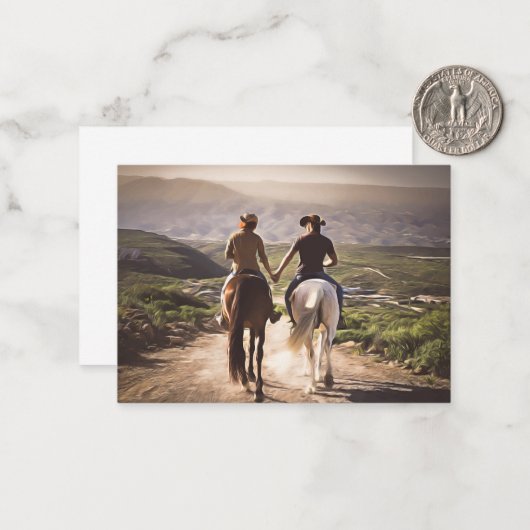 Romantische ruiters met geschilderde handen notitiekaartje (Voorkant / Achterkant in situ)