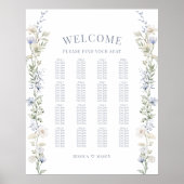 Romantische rustieke blauwe bloemenbruiloft zitgra poster (Voorkant)