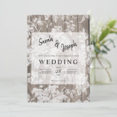 Romantische rustieke bloem hout bruiloft uitnodigi kaart (Staand voorkant)