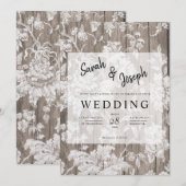 Romantische rustieke bloem hout bruiloft uitnodigi kaart (Voorkant / Achterkant)
