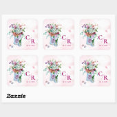 Romantische rustieke bloemenmonogram Wildflower br Vierkante Sticker (Vel)