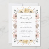 Romantische rustieke bloemenneutrale foto bruiloft kaart (Voorkant)